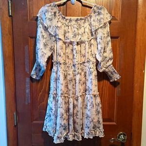 Hayden Romantic Floral Chiffon Dress Cottagecore Prairie Size Small